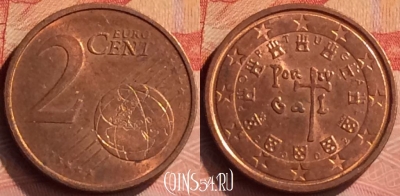 Португалия 2 евроцента 2002 года, KM# 741, 267n-035