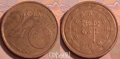 Португалия 2 евроцента 2002 года, KM# 741, 348k-125
