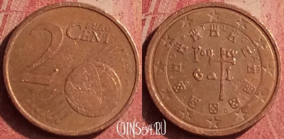 Португалия 2 евроцента 2002 года, KM# 741, 386n-061