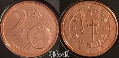 Португалия 2 евроцента 2004 года, KM# 741, BU, 401l-214