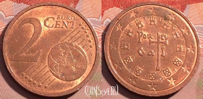 Португалия 2 евроцента 2007 года, KM# 741, 076c-088