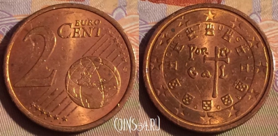 Португалия 2 евроцента 2008 года, KM# 741, 252b-044