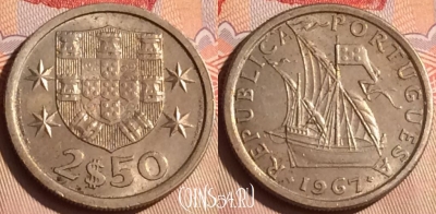 Португалия 2.5 эскудо 1967 года, KM# 590, 446-055