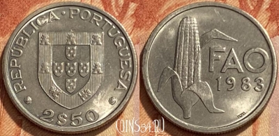 Португалия 2.5 эскудо 1983 года, KM# 617, 461q-438 ♛
