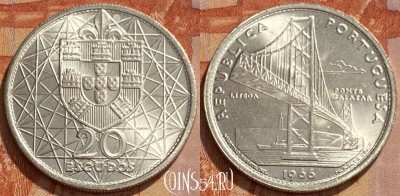 Португалия 20 эскудо 1966 года Ag, KM# 592, 461q-394 ♛