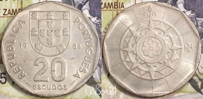 Португалия 20 эскудо 1986 год, KM# 634, 130-038