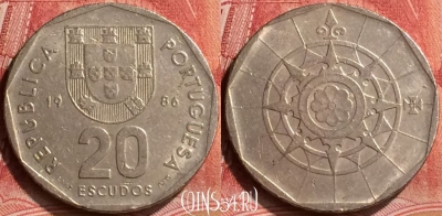 Португалия 20 эскудо 1986 года, KM# 634, 174m-051
