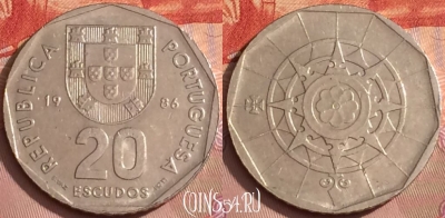 Португалия 20 эскудо 1986 года, KM# 634, 350k-030