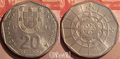 Португалия 20 эскудо 1988 года, KM# 634, 424-081