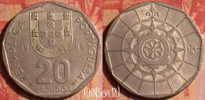 Португалия 20 эскудо 1988 года, KM# 634, 436-144