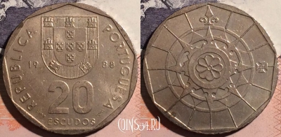 Португалия 20 эскудо 1988 года, KM# 634, a104-028