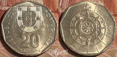 Португалия 20 эскудо 1989 года, KM# 634, 097t-076 ♛