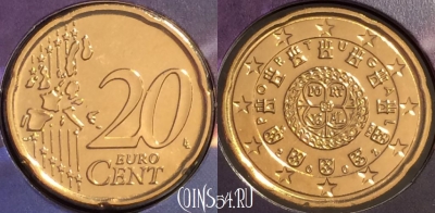 Португалия 20 евроцентов 2002 года, KM# 744, BU, 401l-021
