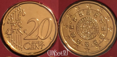 Португалия 20 евроцентов 2003 года, KM# 744, BU, 401l-013