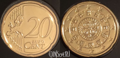 Португалия 20 евроцентов 2008 года, KM# 764, BU, 401l-061