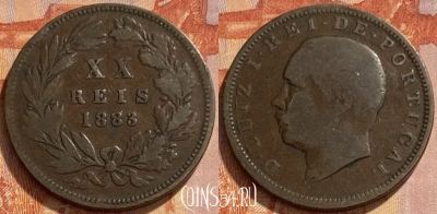 Португалия 20 рейс 1883 года, KM# 527, 461q-392 ♛