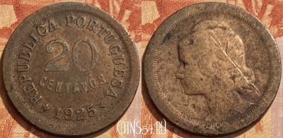 Португалия 20 сентаво 1925 года, KM# 574, 461q-421 ♛