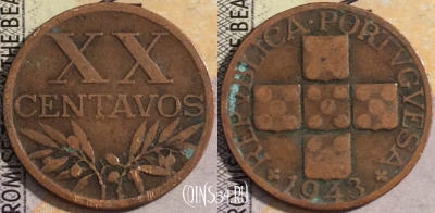 Португалия 20 сентаво 1943 года, KM# 584, 051-005