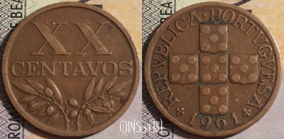Португалия 20 сентаво 1961 года, KM# 584, 051-050