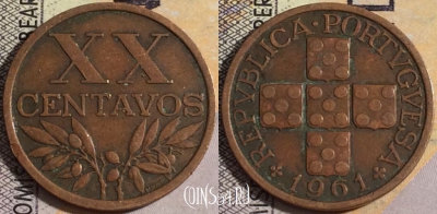 Португалия 20 сентаво 1961 года, KM# 584, 051-051