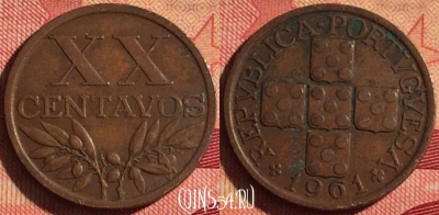 Португалия 20 сентаво 1961 года, KM# 584, 218i-053