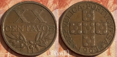 Португалия 20 сентаво 1963 года, KM# 584, 441r-083