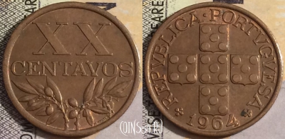 Португалия 20 сентаво 1964 года, KM# 584, 051-064