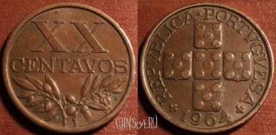 Португалия 20 сентаво 1964 года, KM# 584, 53-143