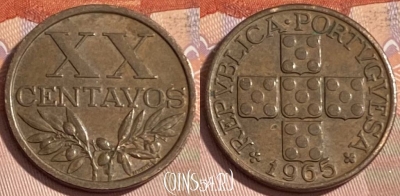 Португалия 20 сентаво 1965 года, KM# 584, 479р-100 ♛