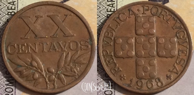 Португалия 20 сентаво 1968 года, KM# 584, 051-091