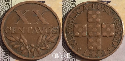 Португалия 20 сентаво 1969 года, KM# 584, 051-092