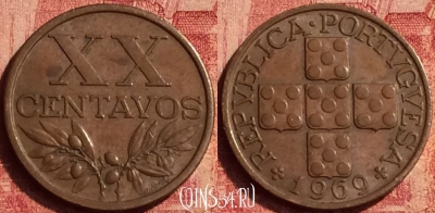 Португалия 20 сентаво 1969 года, KM# 584, 360o-061