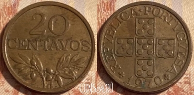 Португалия 20 сентаво 1970 года, KM# 595, 498р-140 ♛