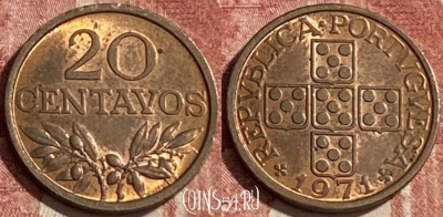 Португалия 20 сентаво 1971 года, KM# 595, 463r-036 ♛