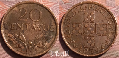 Португалия 20 сентаво 1974 года, KM# 595, 252a-069