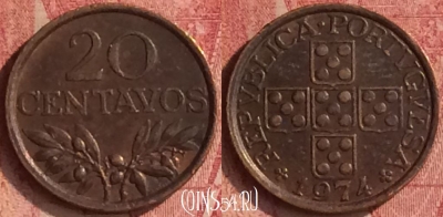 Португалия 20 сентаво 1974 года, KM# 595, 348n-072