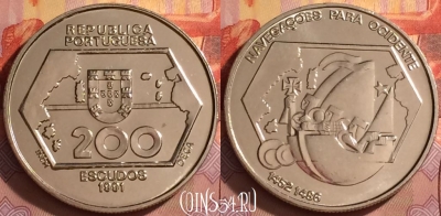 Португалия 200 эскудо 1991 года, KM# 659, UNC, 201l-155