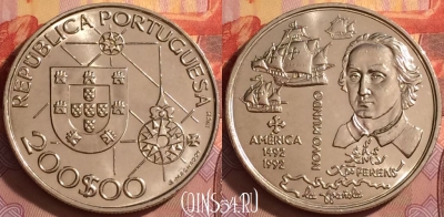 Португалия 200 эскудо 1992 года, KM# 660, UNC, 201l-154