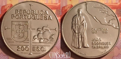 Португалия 200 эскудо 1992 года, KM# 661, UNC, 201l-153