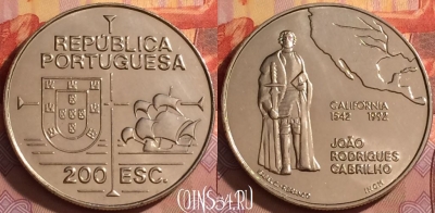 Португалия 200 эскудо 1992 года, KM# 661, UNC, 202l-154
