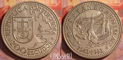 Португалия 200 эскудо 1993 года, KM# 665, UNC, 202l-148