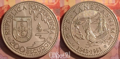 Португалия 200 эскудо 1993 года, KM# 665, UNC, 202l-155