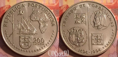 Португалия 200 эскудо 1994 года, KM# 671, UNC, 202l-151
