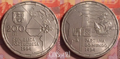 Португалия 200 эскудо 1994 года, KM# 672, UNC, 387j-146