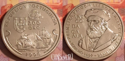 Португалия 200 эскудо 1998 года, KM# 709, UNC, 203l-155