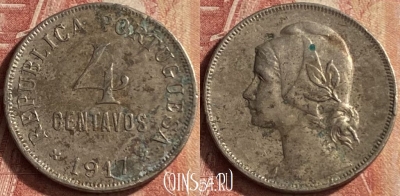 Португалия 4 сентаво 1917 года, KM# 566, 101p-085