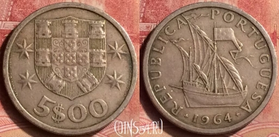 Португалия 5 эскудо 1964 года, KM# 591, 091m-143