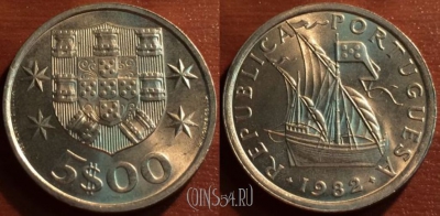 Португалия 5 эскудо 1982 года, KM# 591, 050-187