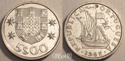 Португалия 5 эскудо 1985 г., см. состояние, 84-054b
