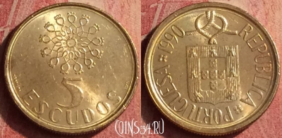 Португалия 5 эскудо 1990 года, KM# 632, 414n-144
